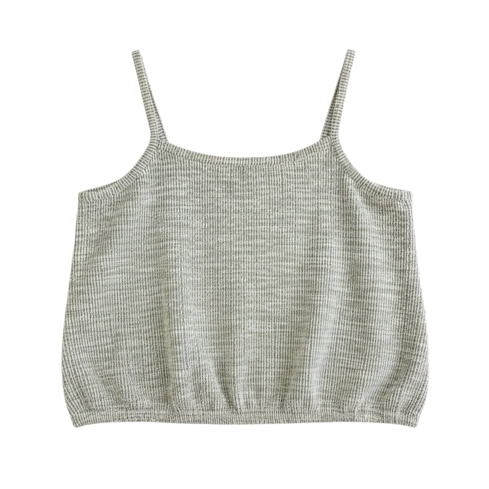 Ann Taylor LOFT Tank Top Womens Large Green Textured Bubble Hem Sleeveless Knit
